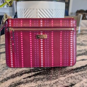 kate spade Heart-Print Pink & Burgundy Wristlet Clutch